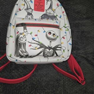 Hot Topic White Backpack with Red Straps - Nightmare Before Christmas Design